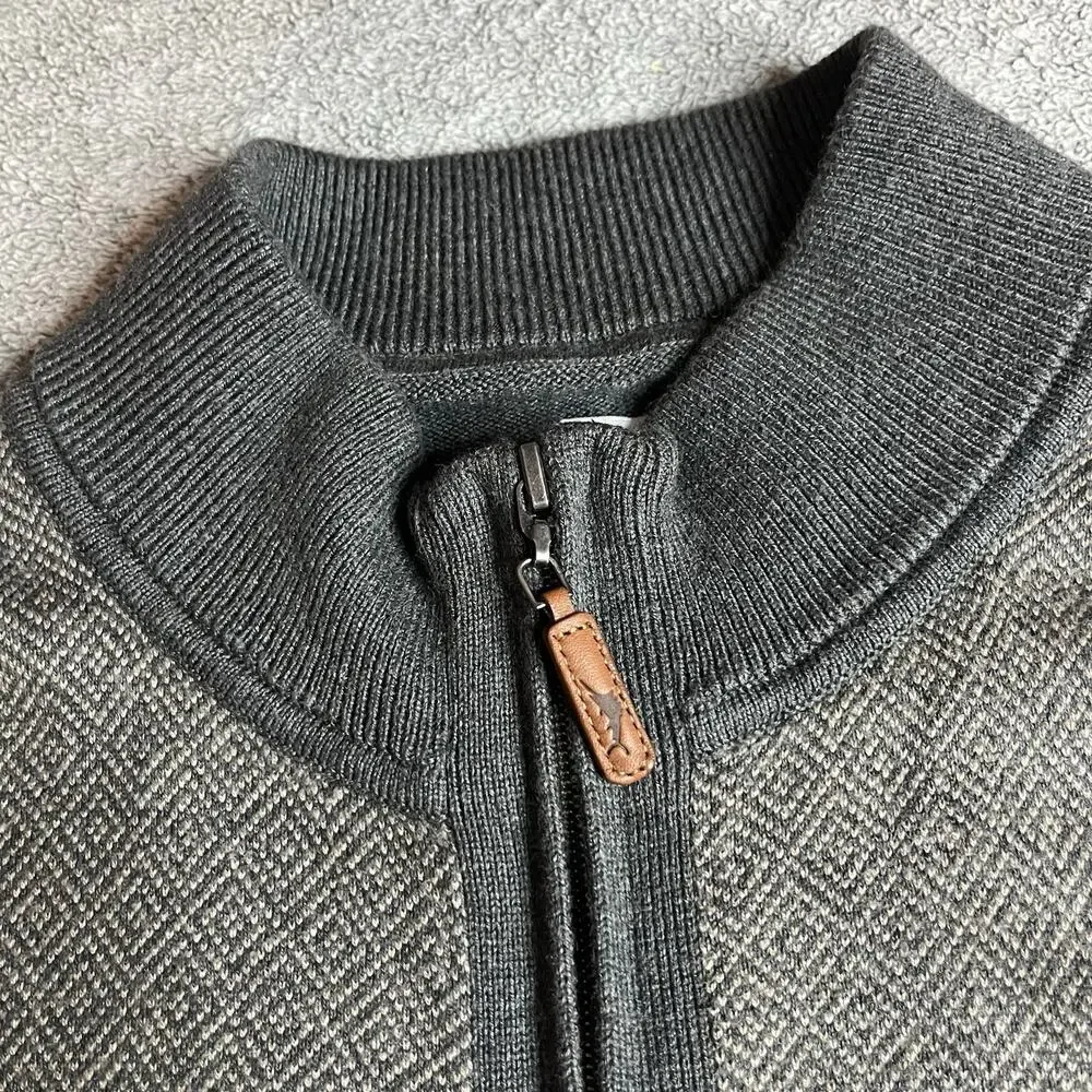 Tommy Bahama Men's M Diamond Springs Full Zip Sweater Jacket Gray Knit Cotton
